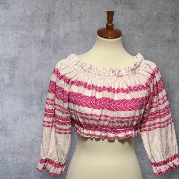 Alba Monti Tops - Alba Monti Made in Italy Embroidered Off The Shoulder Crop Blouse Small Pink